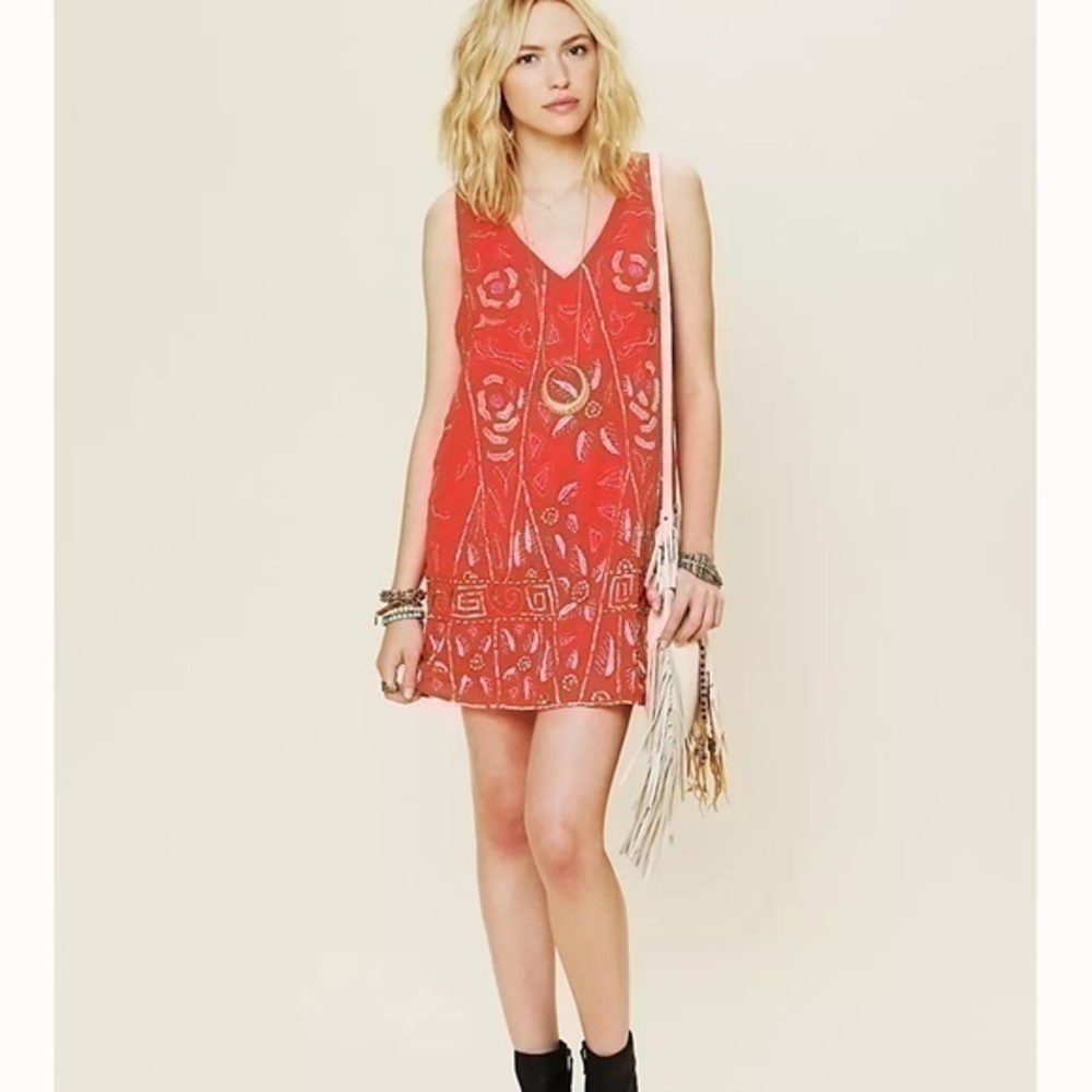 Free People Red Floral Mini Dress